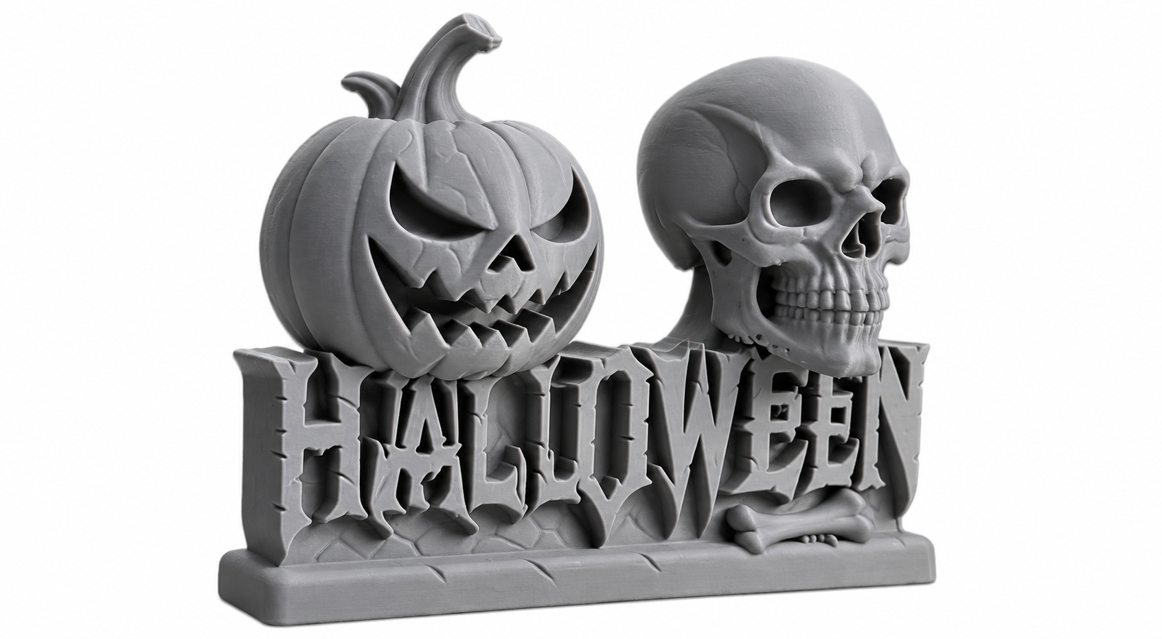 Placa de Halloween com abóbora e caveira para decoração